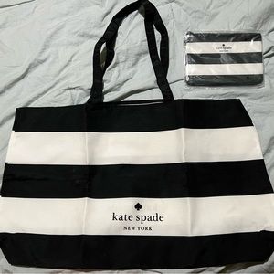 Kate Spade XL Beach Shop Reusable Foldable Cotton Tote Bag with small coin bag